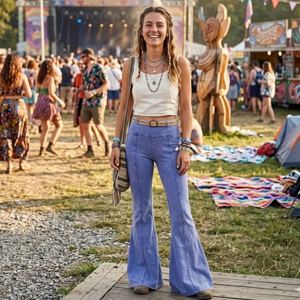 Out From Under Urban Outfitters Aria Seamed Flare Pants Blue Washed XS Womens‎